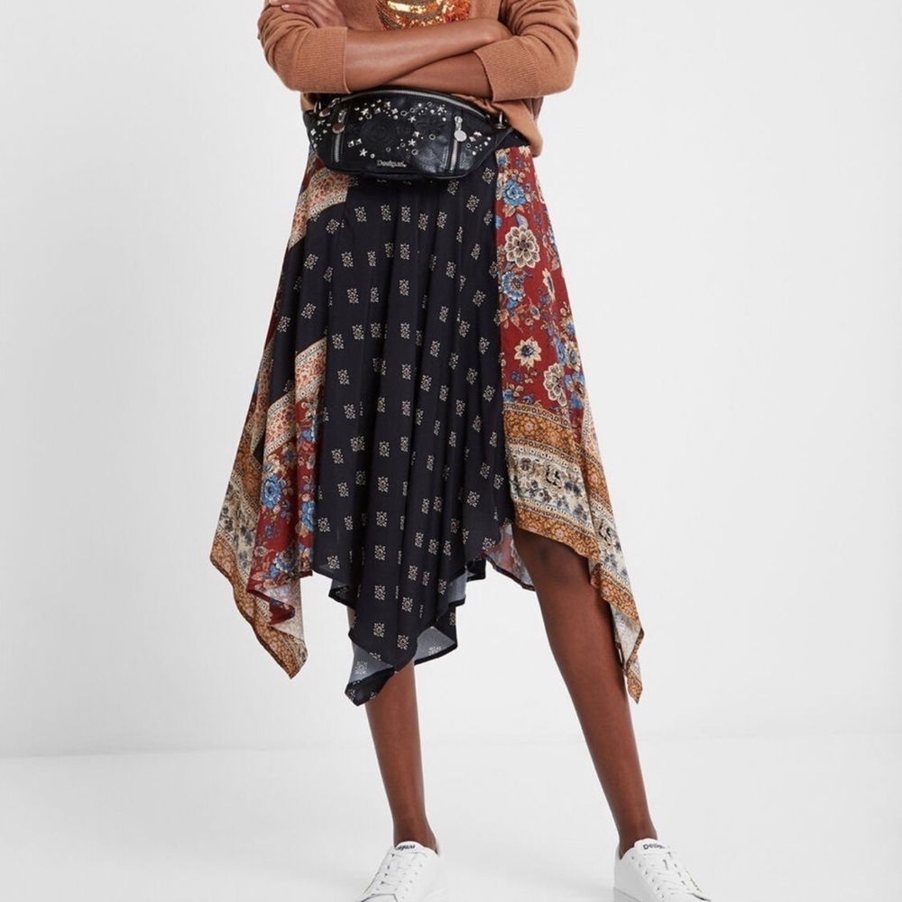 Nwt cottage core Desigual handkerchief skirt nwt patchwork art deco